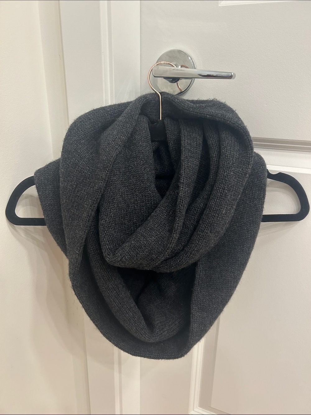 Wool & Cashmere Dark Gray Knit Infinity Scarf